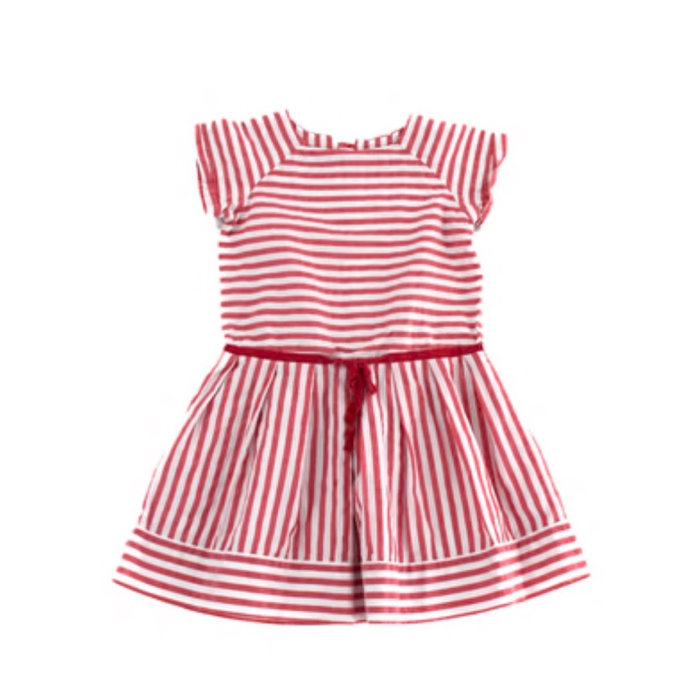 EUC. 2Y JACADI Paris Pink & White Striped Cotton Dress